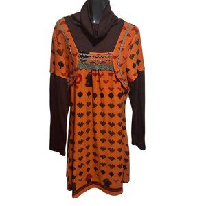 Funky People Boho Dress NWT Women’s L Cowl Neck Long Sleeve Multi Pattern Knit